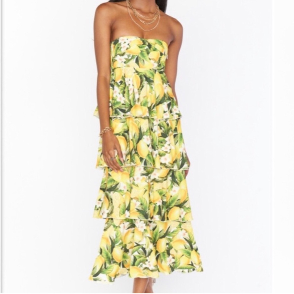 Show Me Your MuMu Yellow Floral Strapless Dress